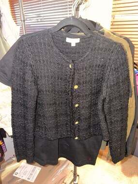 J.Crew Plaid Lady Jacket in Black textured Lurex® Metallic Threads Sweater XS